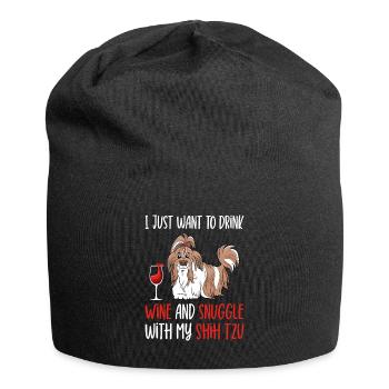 Drink wine cuddling with Shih Tzu dog owners - Jersey Beanie - black - Front