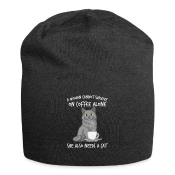 Woman Cat Lover Coffee Lover Caffeine Meow - Jersey-Beanie - Anthrazit - Vorne
