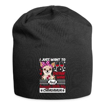 Drink Wine Cuddle with Chihuahua Dog Owner - Jersey Beanie - black - Front