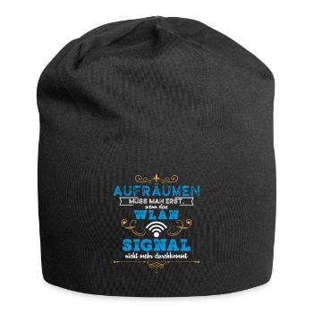 Wlan aufräumen muss man erst wenn das Wlan - Jersey-Beanie - Schwarz - Vorne