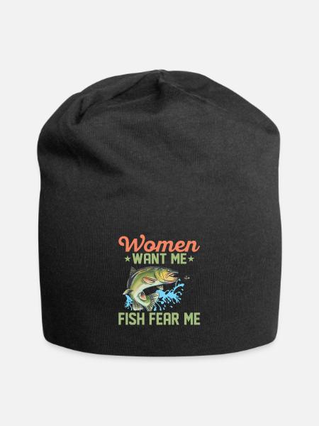 Women Want Me Fish Fear Me Fisherman Angler - Jersey-Beanie - Schwarz