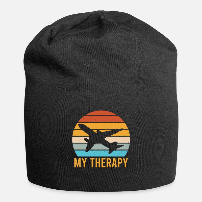 Aircraft Airplane Pilot Captain - Flying My Therap - Jersey-Beanie - Schwarz