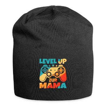 Level Up zur Mama Schwanger Geburt Schwangerschaft - Jersey-Beanie - Schwarz - Vorne