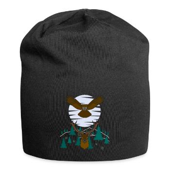 Red Deer Owl Bird Animal Motif - Jersey Beanie - black - Front