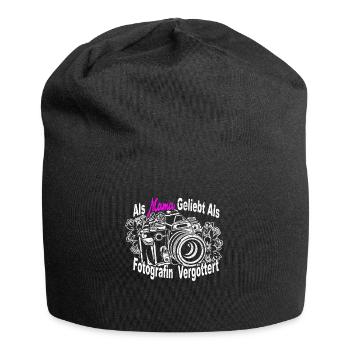 Als Mama geliebt als Fotografin Vergöttert I Mama - Jersey-Beanie - Schwarz - Vorne