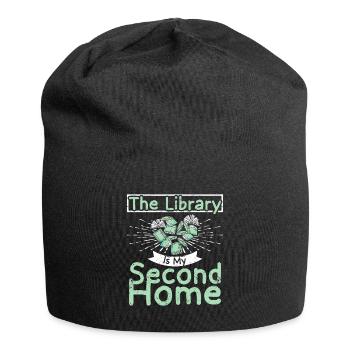 The Library is my second home - Jersey-Beanie - Schwarz - Vorne