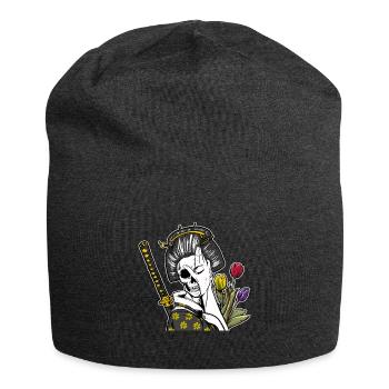 Japanese Skeleton Samurai Geisha - Jersey Beanie - charcoal grey - Front