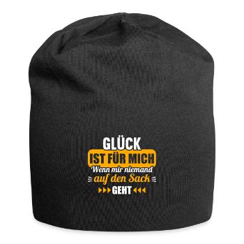 Glück ist wenn mir niemand auf den Sack geht - Jersey-Beanie - Schwarz - Vorne