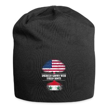 American grown with syrian roots flag - Jersey Beanie - black - Front