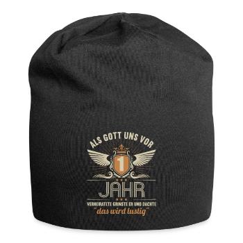 1 Jahre verheiratet wird lustig 1.Hochzeitstag - Jersey-Beanie - Schwarz - Vorne