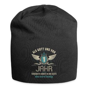 1 Jahre verheiratet wird lustig 1.Hochzeitstag - Jersey-Beanie - Schwarz - Vorne