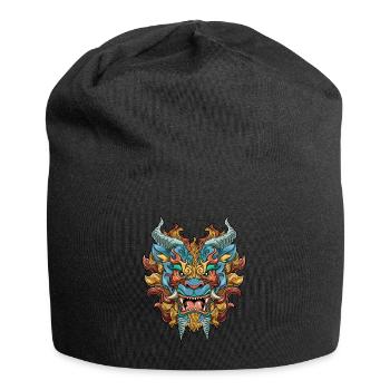 Fu Dog Foo Dog - Chinesischer Wächterlöwe - Jersey-Beanie - Schwarz - Vorne
