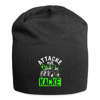 Attacke mit Kacke Traktor Bauer - Lustiger Spruch - Jersey-Beanie - Schwarz - Vorne