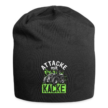 Attacke mit Kacke Traktor Bauer - Lustiger Spruch - Jersey-Beanie - Schwarz - Vorne