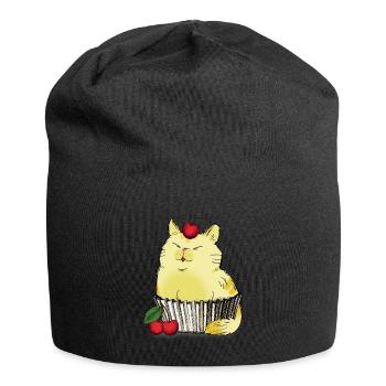 Drôle de chat comme une tartelette avec une peau de cerise sur la tête - Bonnet en jersey - noir - Devant