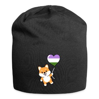 Shiba Inu Herzballon Genderqueer - Jersey-Beanie - Schwarz - Vorne