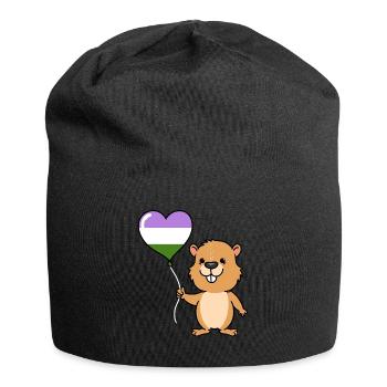 Beaver Heart Balloon Genderqueer Pride - Jersey Beanie - black - Front