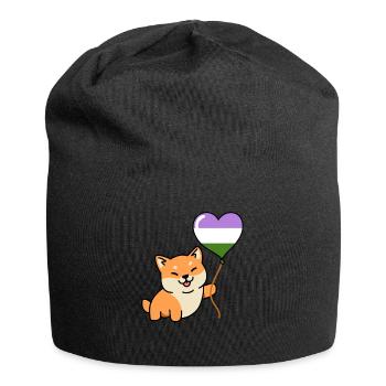 Shiba Inu Genderqueer Pride Heart Balloon - Jersey Beanie - black - Front