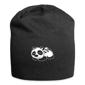 Panda Papa mit Baby Panda - Jersey-Beanie - Schwarz - Vorne