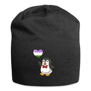 Pinguin Herzballon Genderqueer Pride - Jersey-Beanie - Schwarz - Vorne