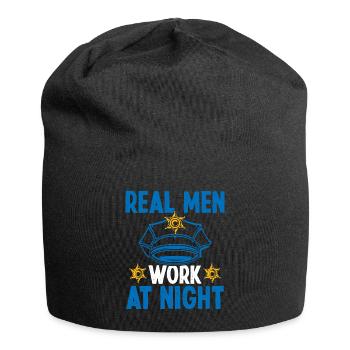 Police Officer Real Men work at Night Policeman - Jersey Beanie - black - Front
