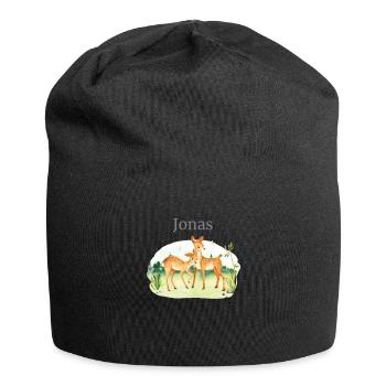 Waldtier Reh Blumen Name Jonas - Jersey-Beanie - Schwarz - Vorne