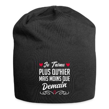 Je t’aime plus qu’hier mais moins que demain - Bonnet en jersey - noir - Devant
