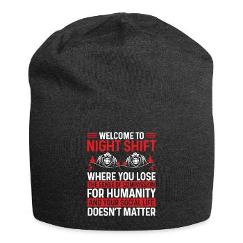 Humor Night Shift Firefighter Funny Firemen - Jersey Beanie - charcoal grey - Front