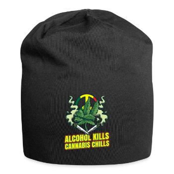 Alcohol Kills Cannabis Chills Weed Smoking Pothead - Jersey-Beanie - Schwarz - Vorne