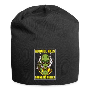 Alcohol Kills Cannabis Chills Weed Smoking Pothead - Jersey-Beanie - Schwarz - Vorne