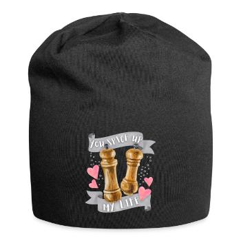 Liebe-Love, lustiger Spruch, Salz-und-Pfeffer - Jersey-Beanie - Schwarz - Vorne