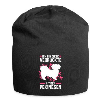 Verrückte mit Pekinese Peking-Palasthund - Jersey-Beanie - Schwarz - Vorne
