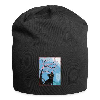 Katzenliebhaber Kirschblüte Japan Kirschbaum - Jersey-Beanie - Schwarz - Vorne