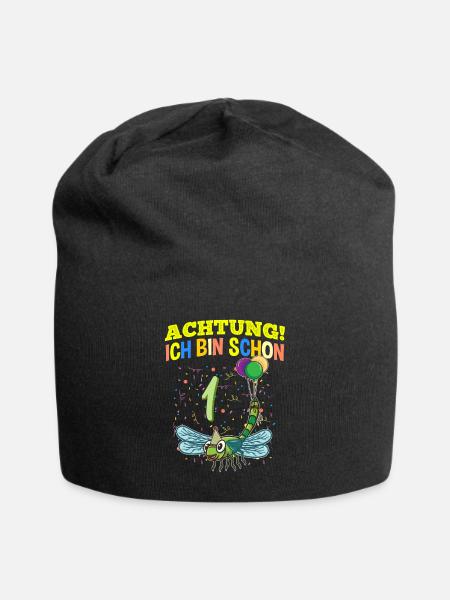 Achtung Ich Bin Schon 1 Tier Geburtstag Libelle - Jersey-Beanie - Schwarz