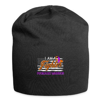 Psoriasis Warrior Fighter Lavender Orange Ribbon - Jersey Beanie - black - Front