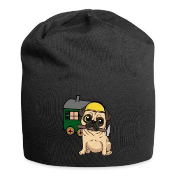 Baustelle Handwerker Hund Mops Bauwagen Job Hammer - Jersey-Beanie - Schwarz - Vorne