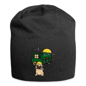 Mops Bauherr Hausbau bauen Bauwagen Hammer - Jersey-Beanie - Schwarz - Vorne