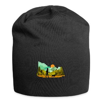 Wandern mit Hund Wald Natur - Jersey-Beanie - Schwarz - Vorne