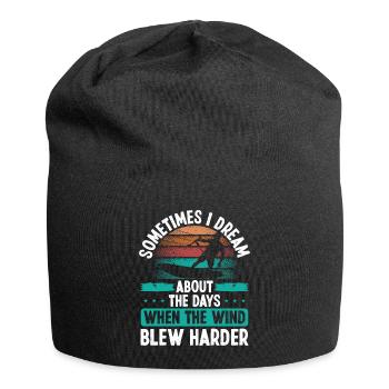 Kiteboarder Wind Kitesurfing Kitesurf Retro Kite - Jersey Beanie - black - Front