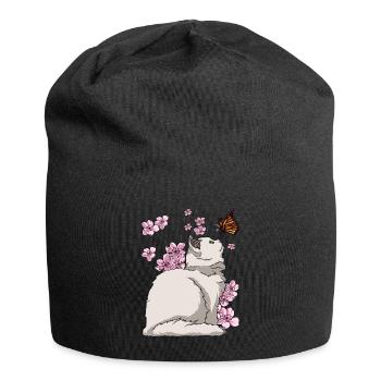 Japanese Cherry Blossom Katze - Jersey-Beanie - Schwarz - Vorne
