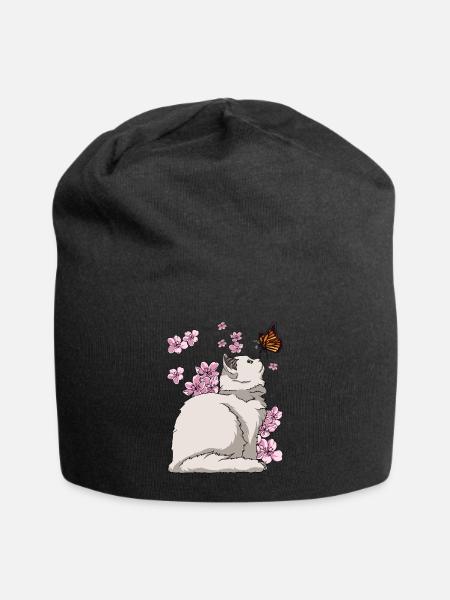 Chat japonais en fleurs de cerisier - Bonnet en jersey - noir