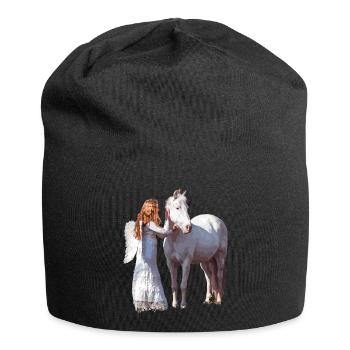 Cheval heureux avec ange - Bonnet en jersey - noir - Devant