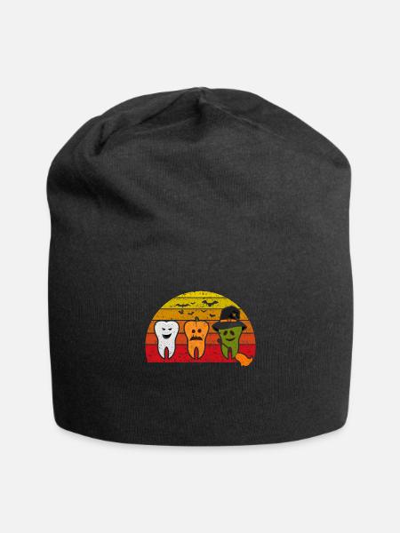 Zähne Geist Kürbis Hexe Niedlich Zahnarzt - Jersey-Beanie - Schwarz