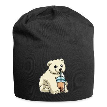 Polar bear drinks bubble tea - Jersey Beanie - black - Front