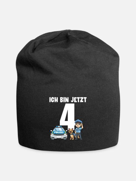 4 Geburtstag Polizei Shirt - 4 Jahre Junge - Jersey-Beanie - Schwarz