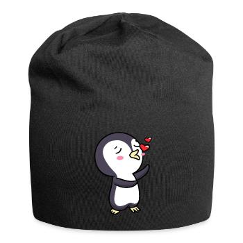 Pinguin Chibi Kawaii Küsse Verliebt Emoticon - Jersey-Beanie - Schwarz - Vorne
