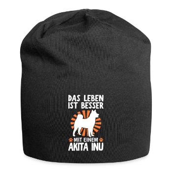Leben ist besser mit Akita Inu japanischer Spitz - Jersey-Beanie - Schwarz - Vorne