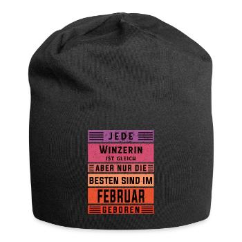 Weinbauer Geburtstag Februar geboren Winzerin - Jersey-Beanie - Schwarz - Vorne