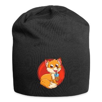 Fuchs mit Bubbel Tee Bubbeltea Fuchs Kinder - Jersey-Beanie - Schwarz - Vorne