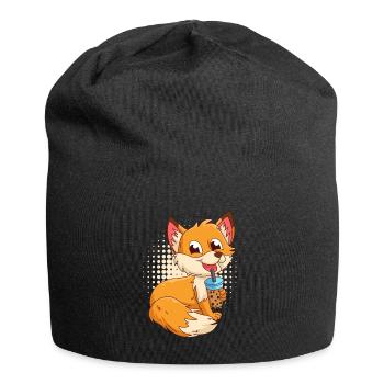 Fuchs mit Bubbel Tee Bubbeltea Fuchs Kinder - Jersey-Beanie - Schwarz - Vorne